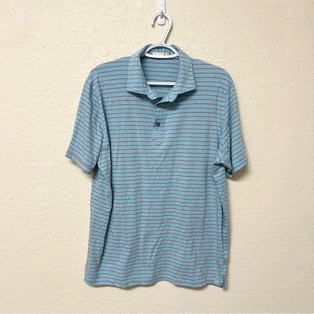 Tasc Performance Polo Shirt Mens Blue Stripe Organic Cotton Viscose Bamboo Sz L